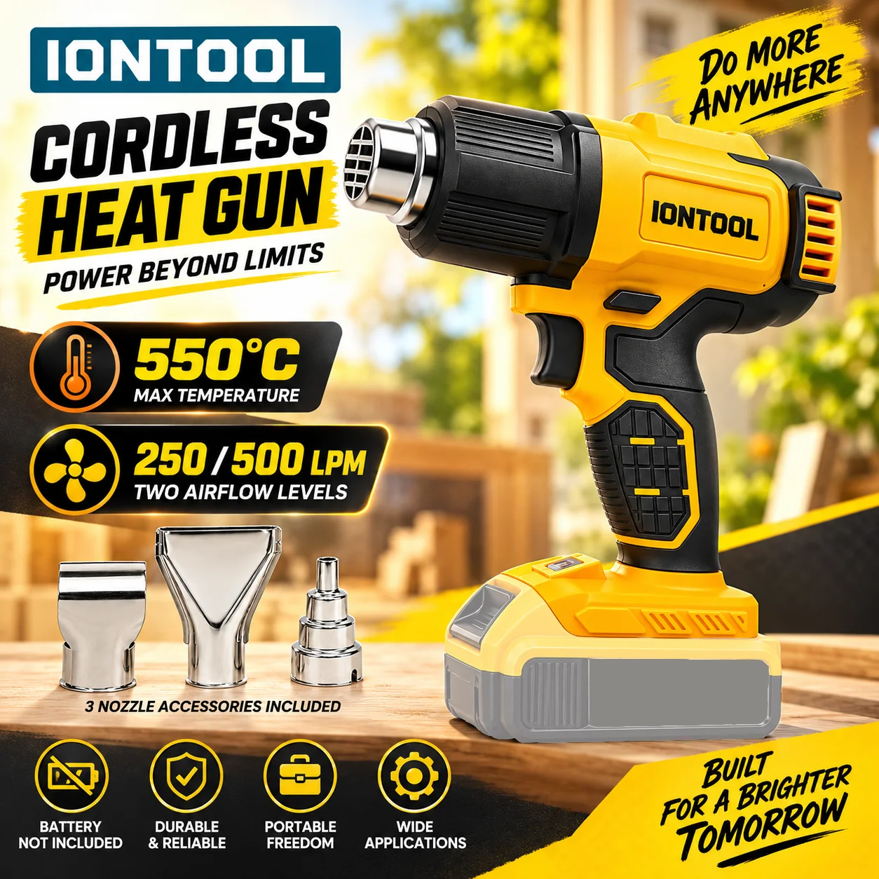 Cordless Heat Gun For Shrink Tubing - IONTOOL 550 ℃ Draadloze warmtepistool voor