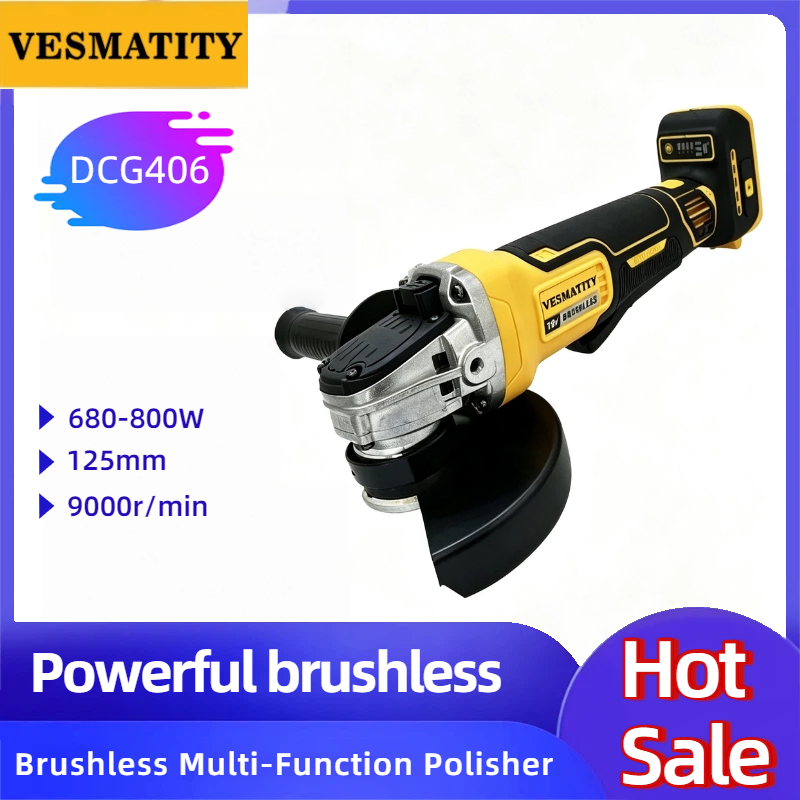 Brushless Angle Grinder Battery Powered - Vesmatity DCG406 Borstelloze Slijptol 125mm 9000RPM