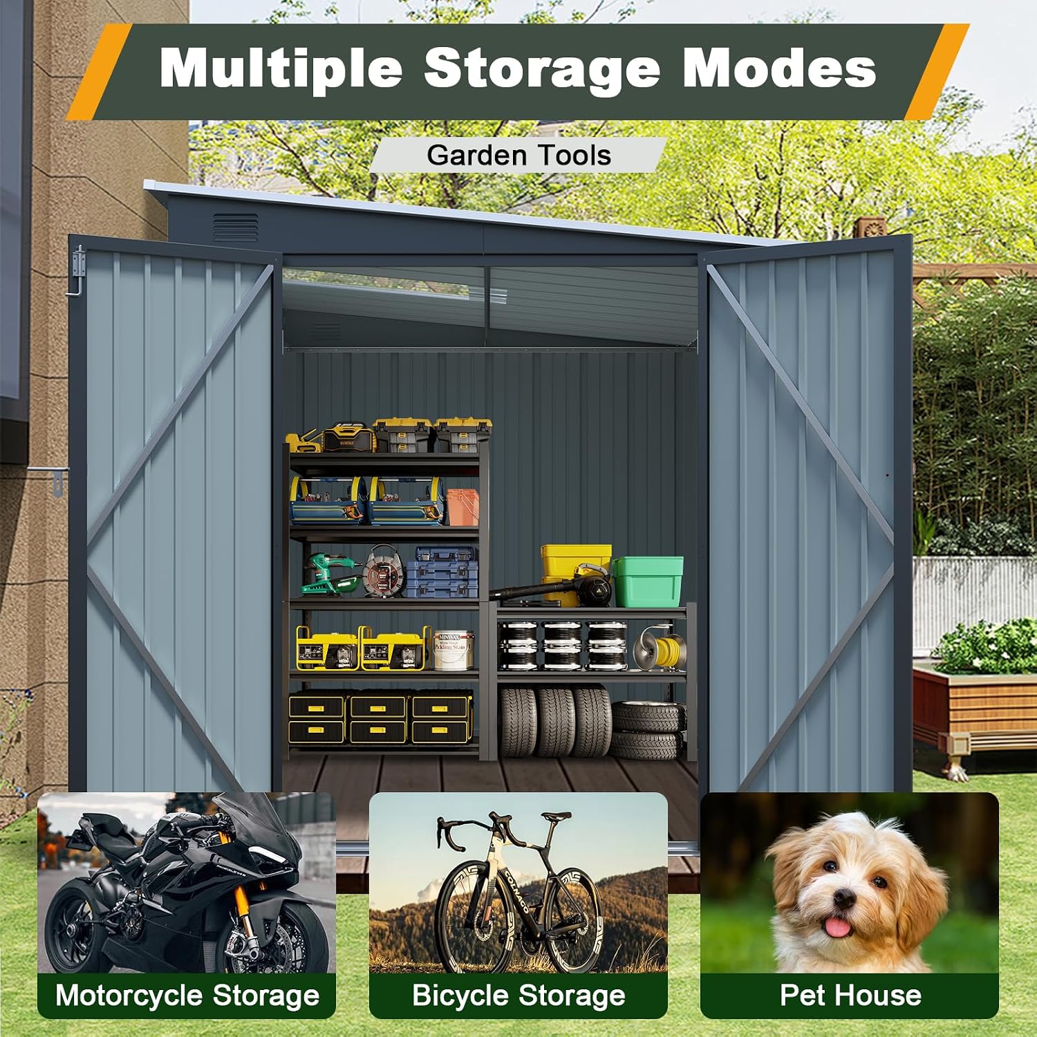 6x8 FT metalen schuur met dubb - Garden Tools recensie en prijs